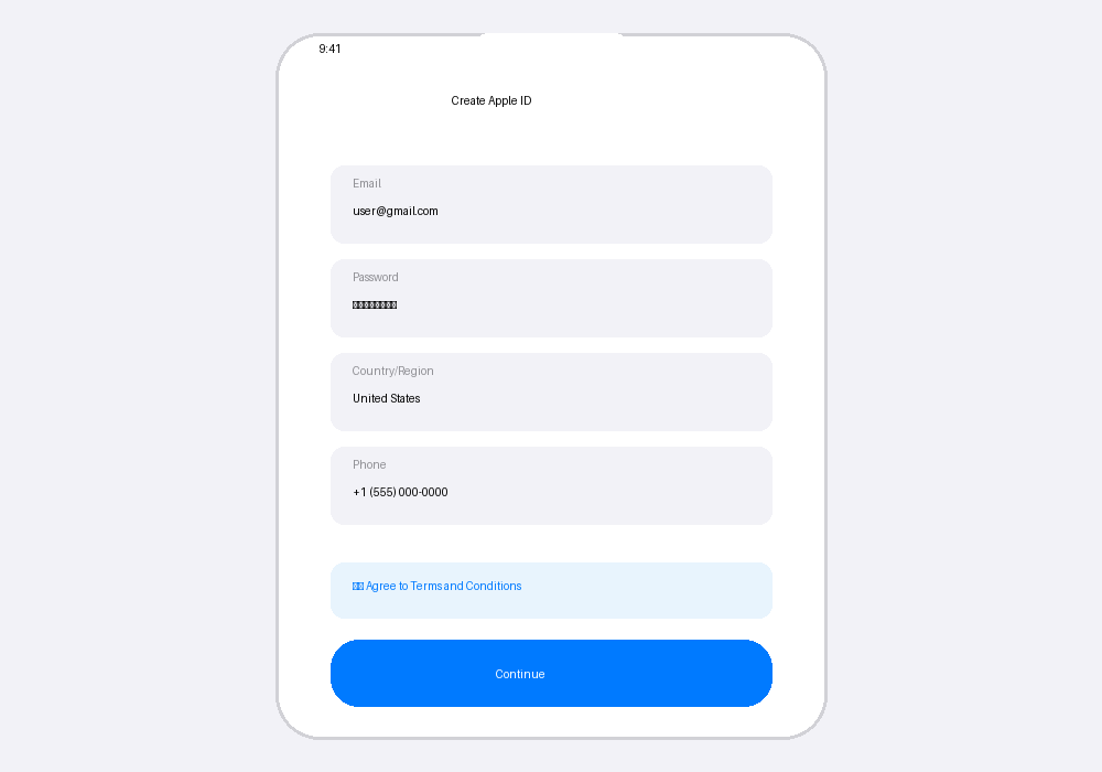 苹果id注册流程界面