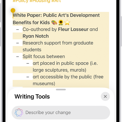 iPhone Writing Tools 智能写作辅助界面
