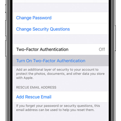 iPhone 双重认证开启设置界面