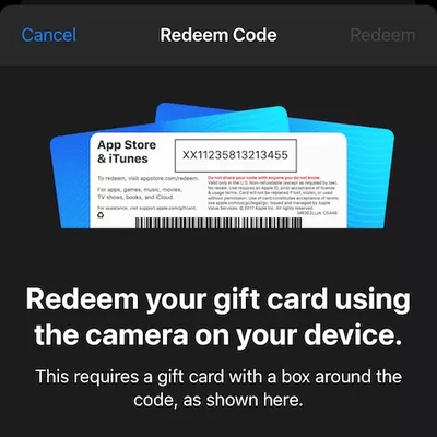 iPhone App Store 兑换礼品卡代码界面