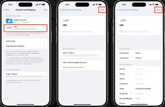 iPhone 显示付款和配送页面
