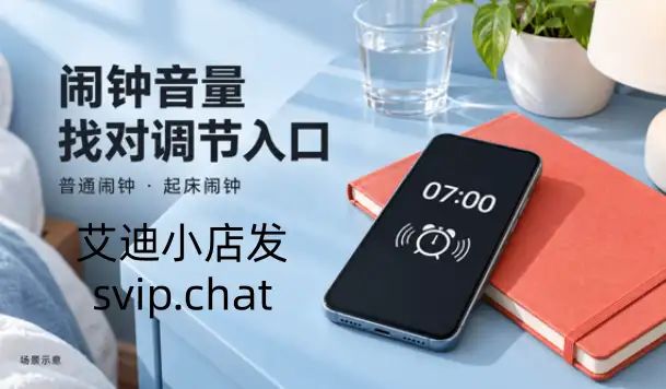 床头手机与闹钟音量调节主题的场景示意