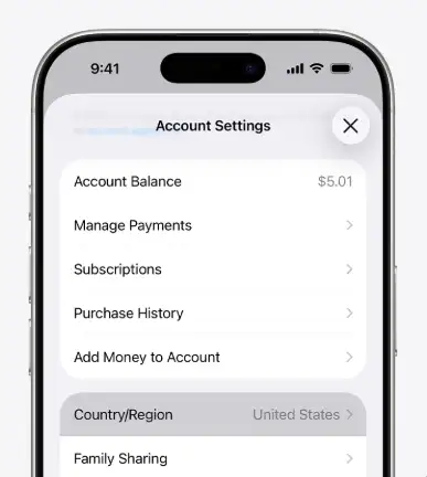 iPhone展示美区Apple ID账户设置