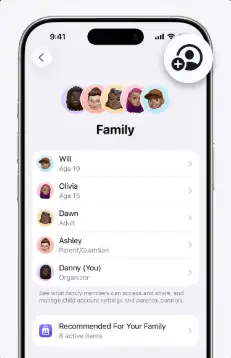 iPhone 家庭共享页面