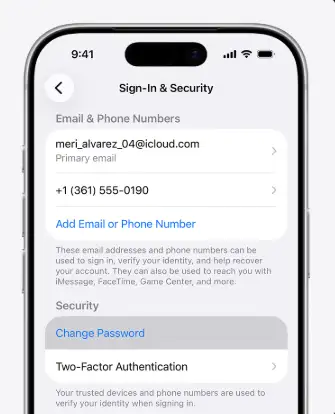 iPhone登录与安全性更改密码选项
