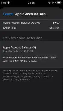 美区AppleID余额被禁用弹窗