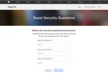 AppleID官网显示重置密保问题