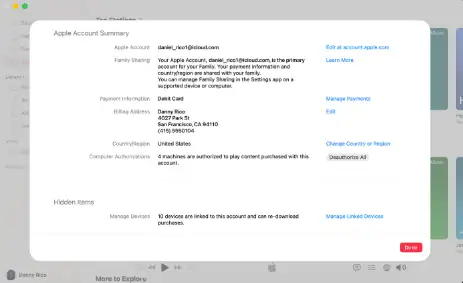 Mac Apple账户摘要显示更改国家或地区选项