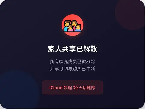 美区Apple ID家人共享组织者停止共享弹窗