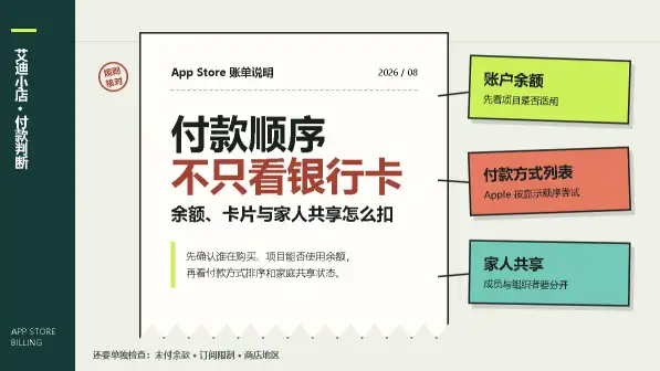 App Store 账户余额银行卡和家人共享付款顺序说明