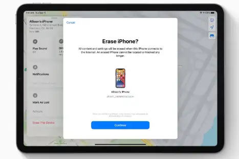 iPad远程擦除iPhone确认界面