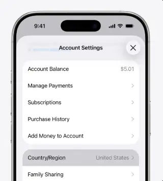 iPhone账户设置显示美国地区