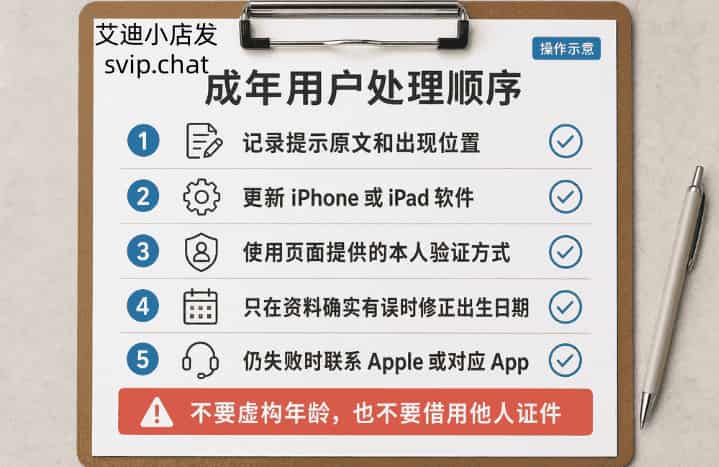 成年用户处理 Apple 18+ 确认提示的五步清单