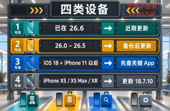 iOS 26.6.1 按当前系统和 iPhone 机型分成四类升级安排