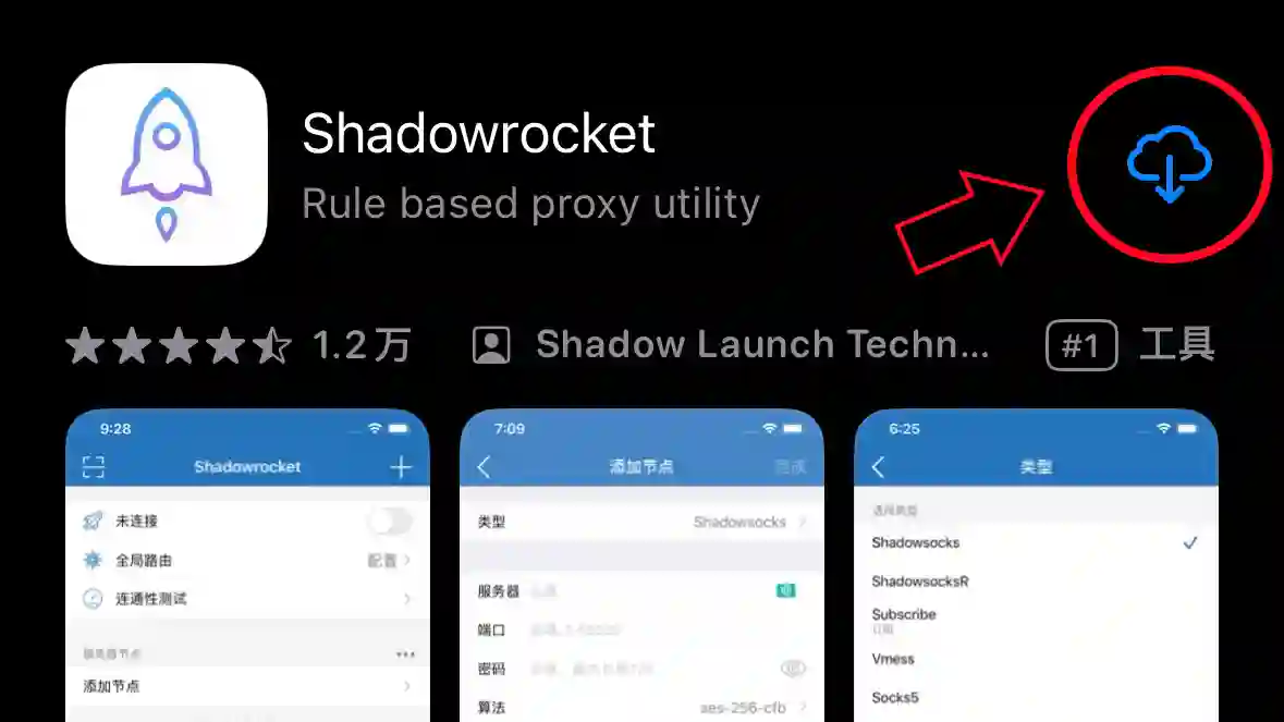 Shadowrocket小火箭搜索下载操作截图